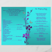 Papier Purple Turquoise Butterfly Floral Wedding Programm (Dos)
