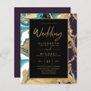 Papier Purple Turquoise et Gold Agate Budget Mariage invi