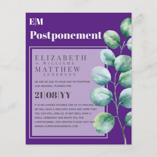 Papier Purple verdure POSTPONEMENT Changement de plan Avi (Devant)