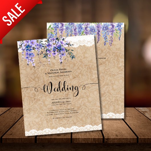 Papier Purple Wisteria Fleurs Mariage Rustic Kraft dentel