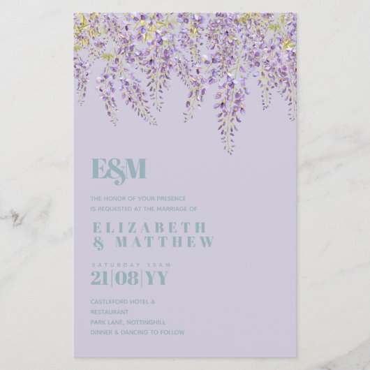 Papier Purple Wisteria Sage Floral Garden Mariage (Devant)