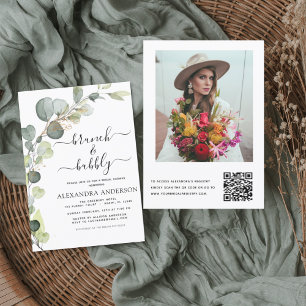 Papier QR Code Brunch & Bubbly Bridal Shower Invitation