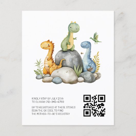 Papier QR Code Cute Dinosaur Hatching Bientôt Baby shower (Dos)
