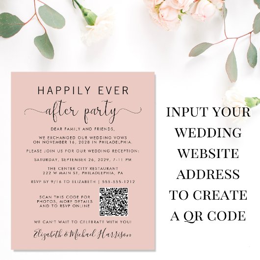 Papier QR Code Photo Blush Mariage Réception Invitation