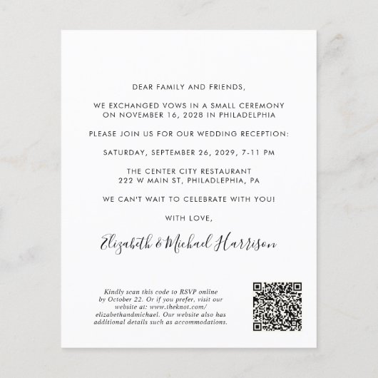 Papier QR Code Photo Mariage Réception Invitation (Dos)