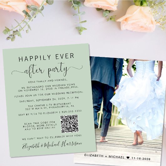 Papier QR Code Photo Sage Mariage Réception Invitation