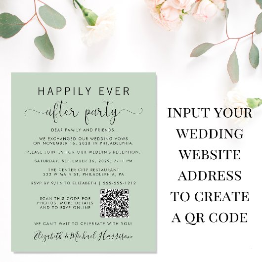Papier QR Code Photo Sage Mariage Réception Invitation