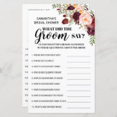 Papier Qu'a dit Groom dans le jeu de douche nuptiale bili (Devant / Derrière)