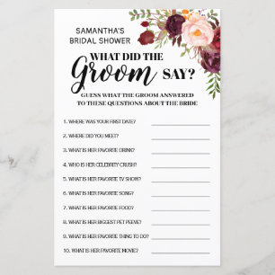 Papier Qu'a dit Groom dans le jeu de douche nuptiale bili