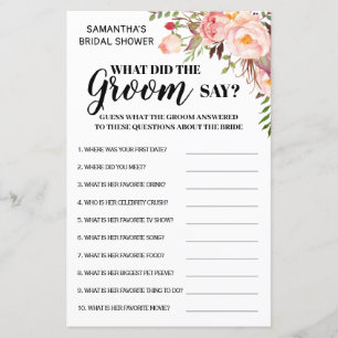 Papier Qu'a dit Groom dans le jeu de douche nuptiale bili