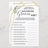 Papier Qu'a dit Groom dans le jeu de douche nuptiale bili (Devant / Derrière)