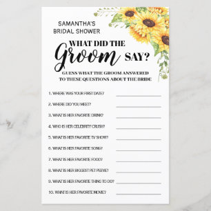 Papier Qu'a dit Groom dans le jeu de douche nuptiale bili