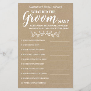 Papier Qu'a dit Groom douches nuptiales jeu bilingue