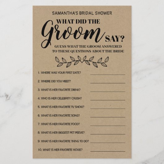 Papier Qu'a dit Groom douches nuptiales jeu bilingue (Devant)