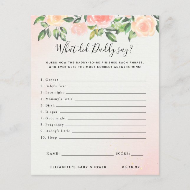 Papier Qu'a dit papa ? | Jeu Baby shower (Devant)