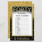 Papier Quarante Anniversaire Mot Jeu (Devant / Derrière)