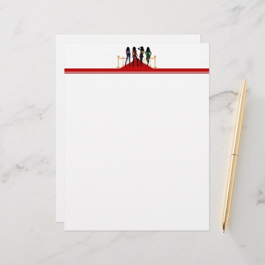 Papier Quatre mannequins de mode posant sur le tapis roug (Devant/Arrière en situation)