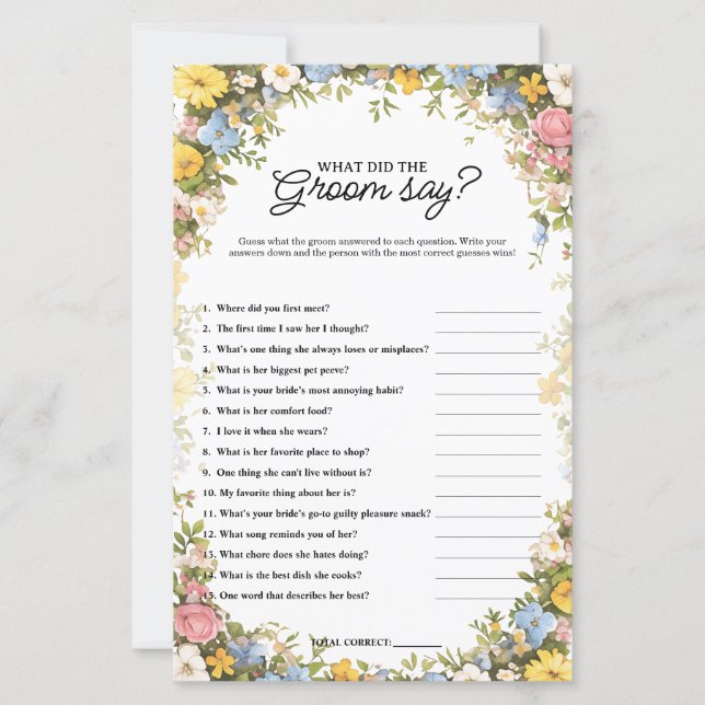 Papier Que a dit le marié ? Jeu de mariage Tea Party (Devant)