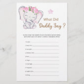 Papier Que Daddy A Dit Girl Elephant Baby shower (Devant)