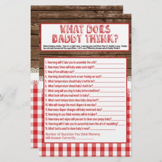 Papier Que pense papa - Bébé rouge Q (Devant / Derrière)