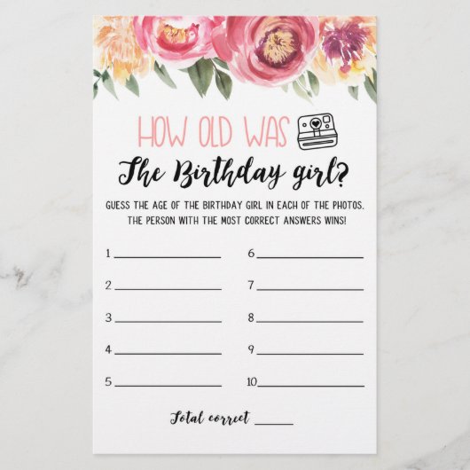 Papier Quel âge avait Birthday girl Jeu de fête d'anniver (Devant)