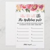 Papier Quel âge avait Birthday girl Jeu de fête d'anniver (Devant / Derrière)