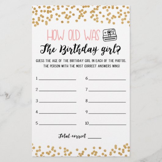Papier Quel âge avait Birthday girl Jeu de fête d'anniver (Devant)