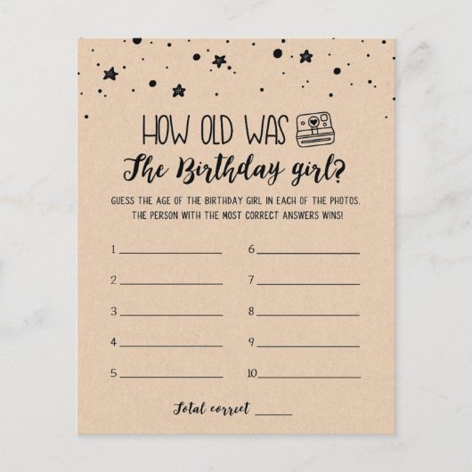Papier Quel âge avait Birthday girl Jeu de fête d'anniver (Devant)