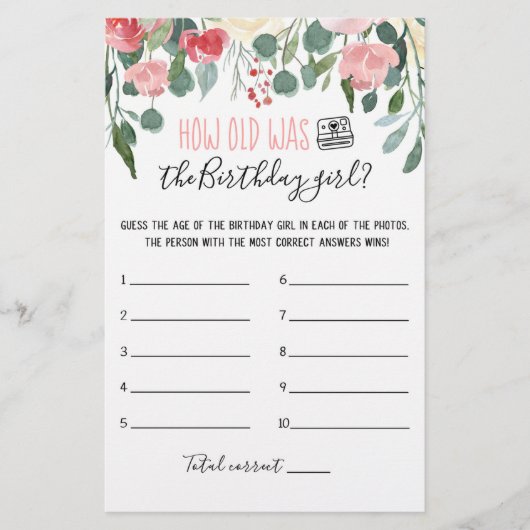 Papier Quel âge avait Birthday girl Jeu de fête d'anniver (Devant)