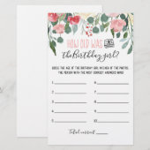 Papier Quel âge avait Birthday girl Jeu de fête d'anniver (Devant / Derrière)