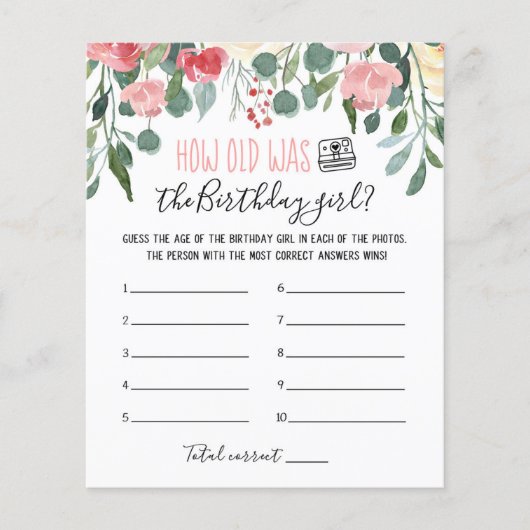 Papier Quel âge avait Birthday girl Jeu de fête d'anniver (Devant)