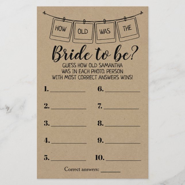 Papier Quel âge avait Elle douche rustique jeu bilingue (Devant)