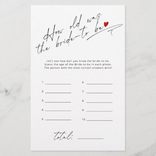 Papier Quel âge avait la mariée Elegant jeu de script (Devant)