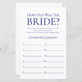 Papier Quel âge avait la mariée Jeu de fête de mariage co (Devant / Derrière)