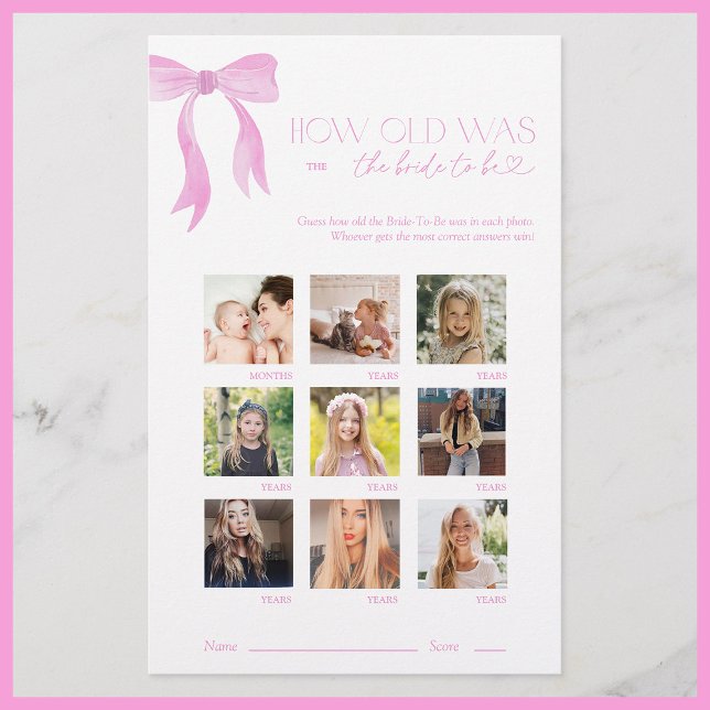 Papier Quel Âge Avait La Mariée Pink Bow Fête des mariées (Créateur téléchargé)