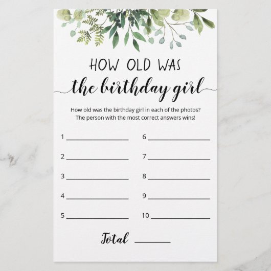 Papier Quel Âge Avait Le Jeu De Fille Anniversaire (Devant)