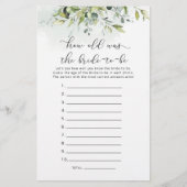 Papier Quel âge avait le jeu de la future mariée ? (Devant)