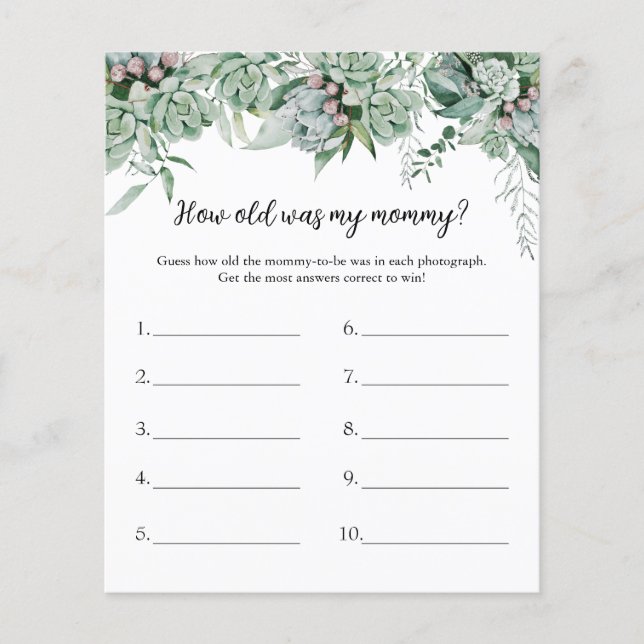 Papier Quel Âge Avait Ma Maman Baby shower Jeu (Devant)