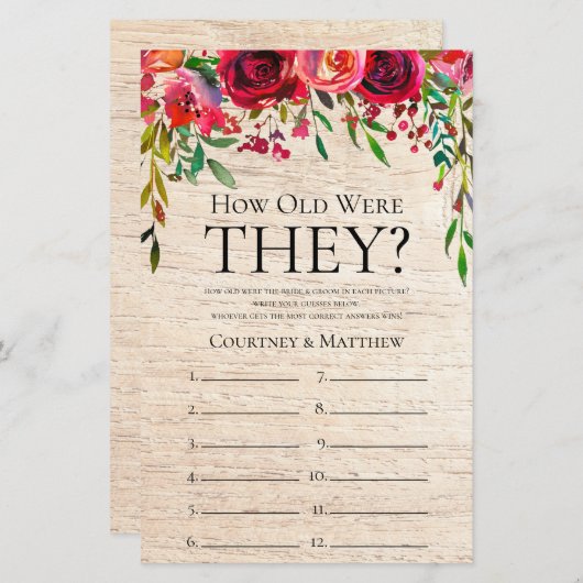 Papier Quel Âge Ont-Ils Été Rustique Floral Fête des mari (Devant / Derrière)