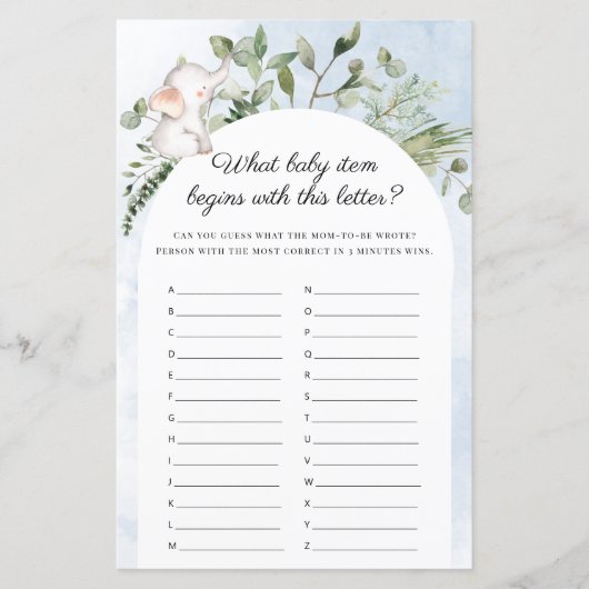 Papier Quel bébé Eléphant Blue Baby shower Jeu (Devant)