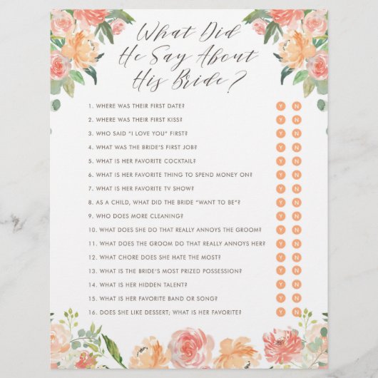 Papier Quel est ce qu'il a dit à propos de sa mariée Jeu  (Devant)