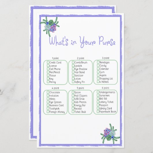 Papier Quel est dans votre sac à main succulent jeu de Fê (Devant / Derrière)