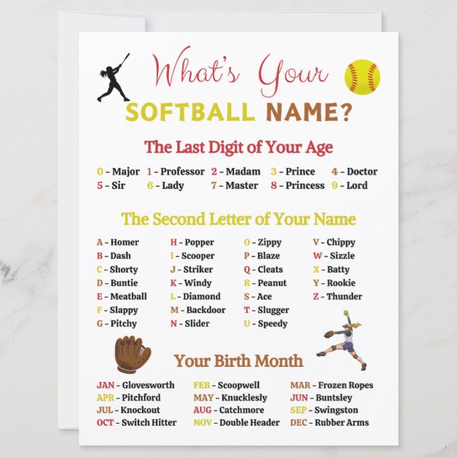 Papier Quel est votre jeu de nom de softball (Devant)