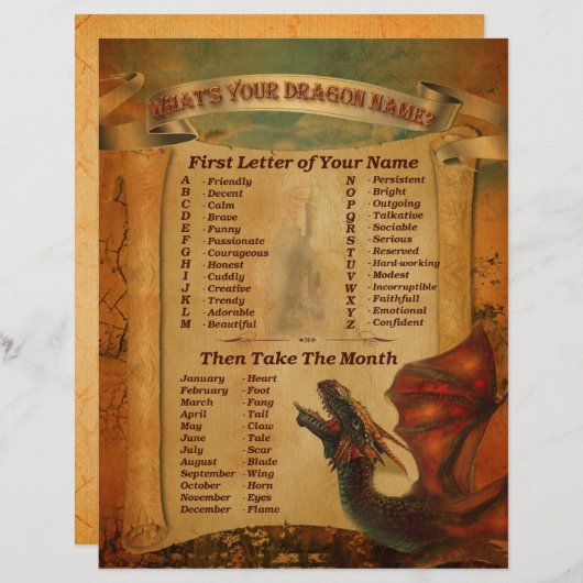 Papier Quel est votre nom de dragon Imprimable (Devant / Derrière)