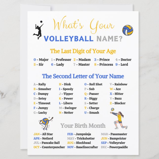 Papier Quel est votre nom de jeu de volley-ball (Devant)