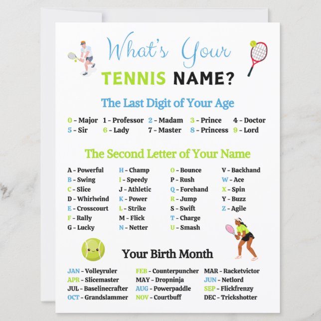 Papier Quel est votre nom de tennis jeu (Devant)