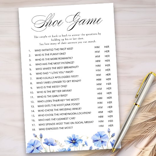 Papier Quelque chose Blue Floral Wedding shower jeu de ch