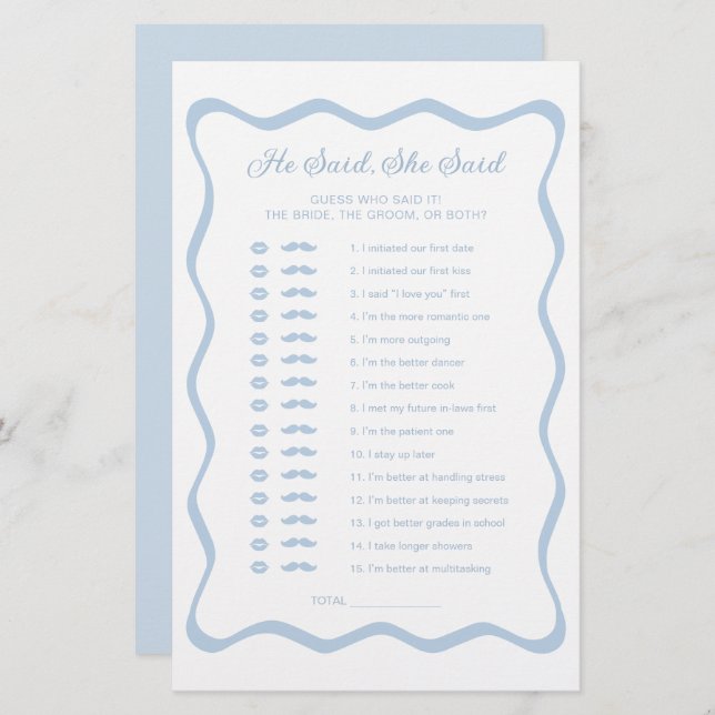 Papier Quelque Chose Fête des mariées Bleue Il A Dit Qu'E (Devant / Derrière)