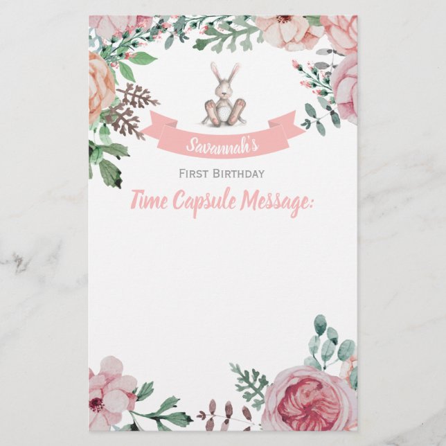 Papier Quelques Bunny Floral Anniversaire Temps Capsule N (Devant)