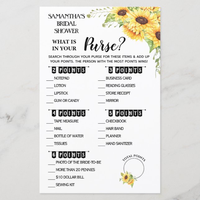 Papier Qu'est-ce que dans votre Purse douche Anglais espa (Devant)